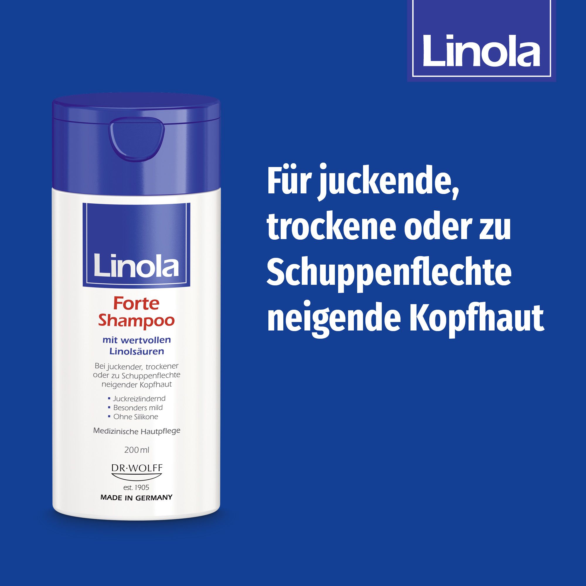 Linola Forte Shampoo - Haarpflege für juckende, trockene oder zu Schuppenflechte neigende Kopfhaut + Linola Forte Kopfhaut-Tonikum 10ml GRATIS