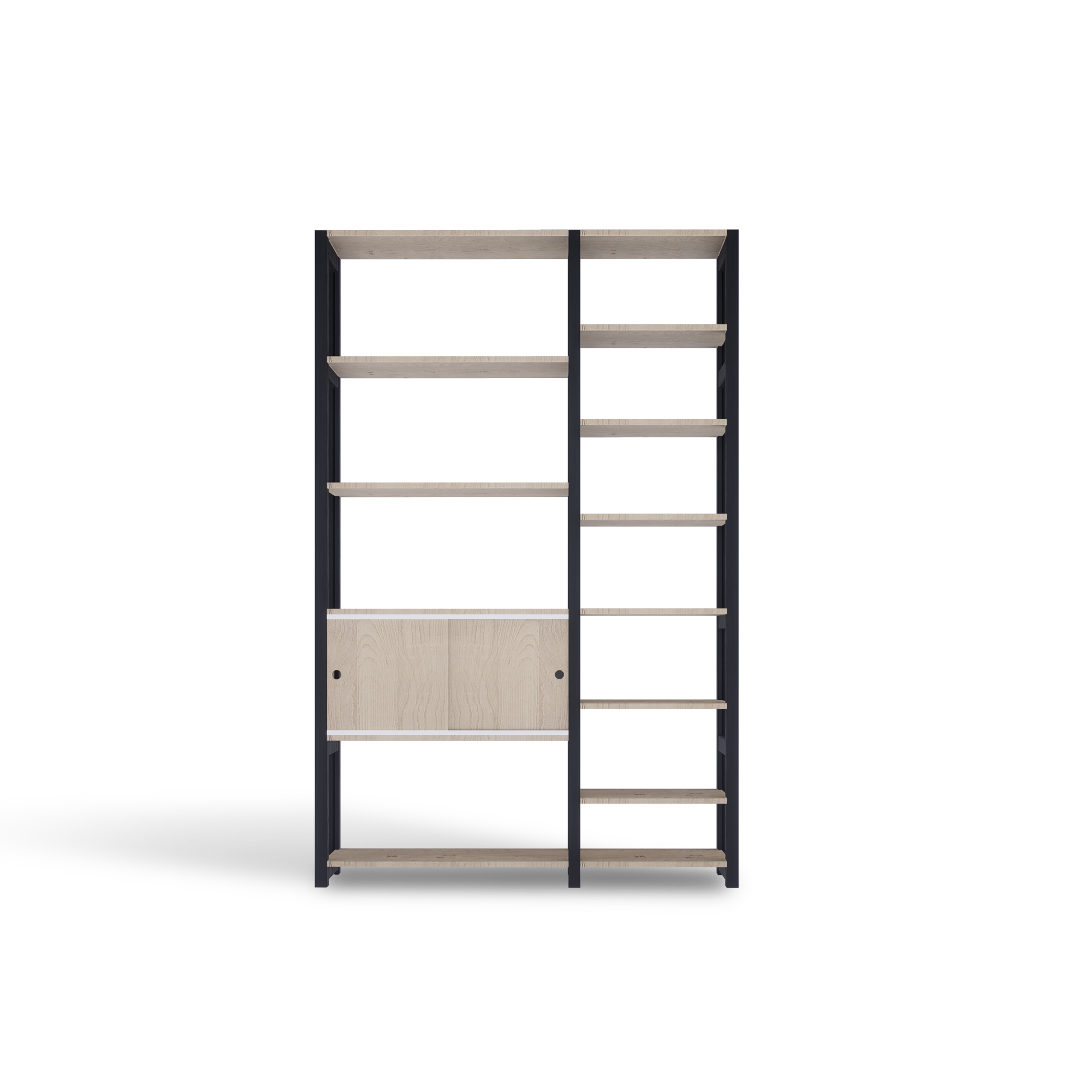 Moderne boekenkast met schuifdeurtjes