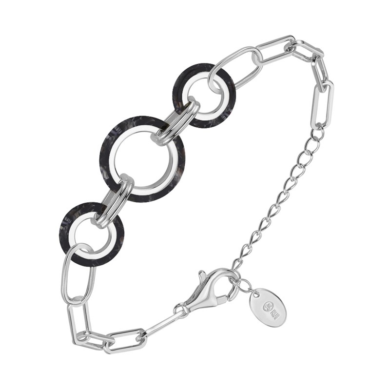 Bracelet En Argent Plusieurs Ronds Et Acétate Noire Anaïs
