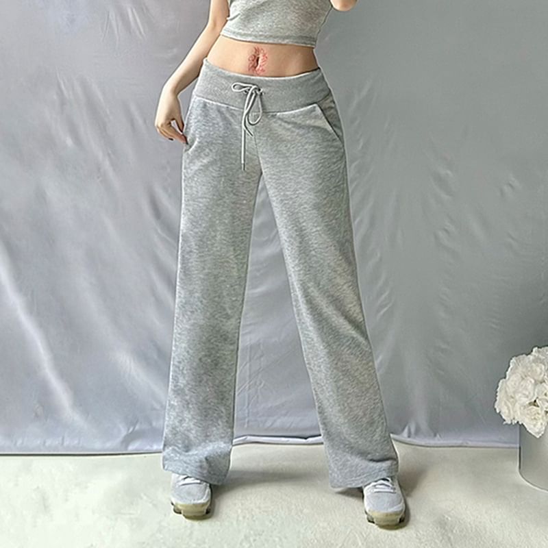 Sosana - Lage taille, effen, rechte, wijde joggingbroek met trekkoord