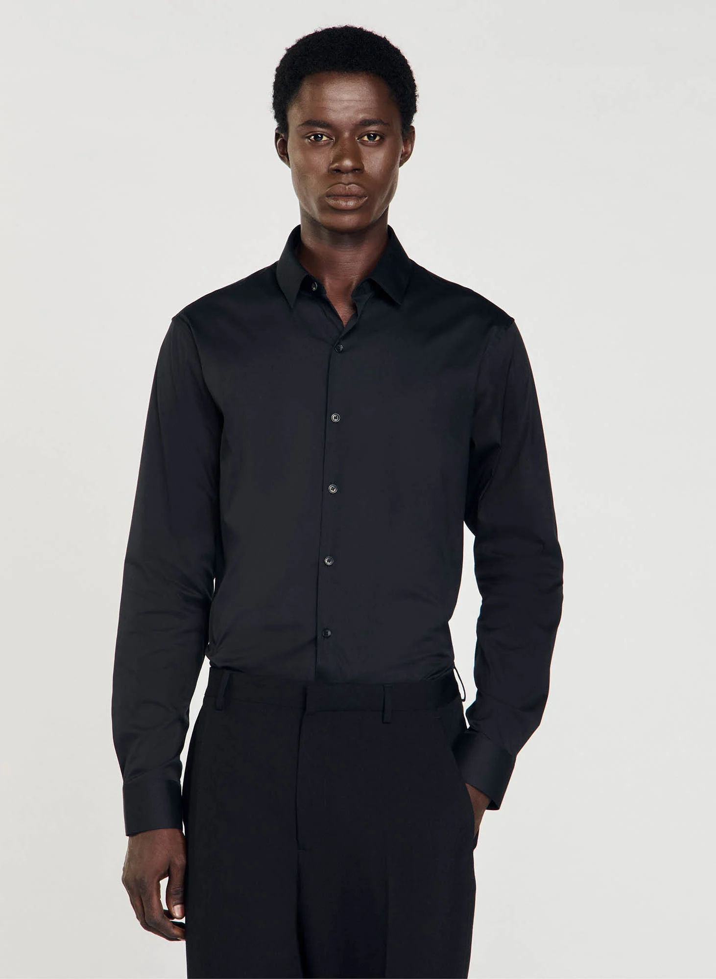 Chemise slim-fit en coton stretch | Noir