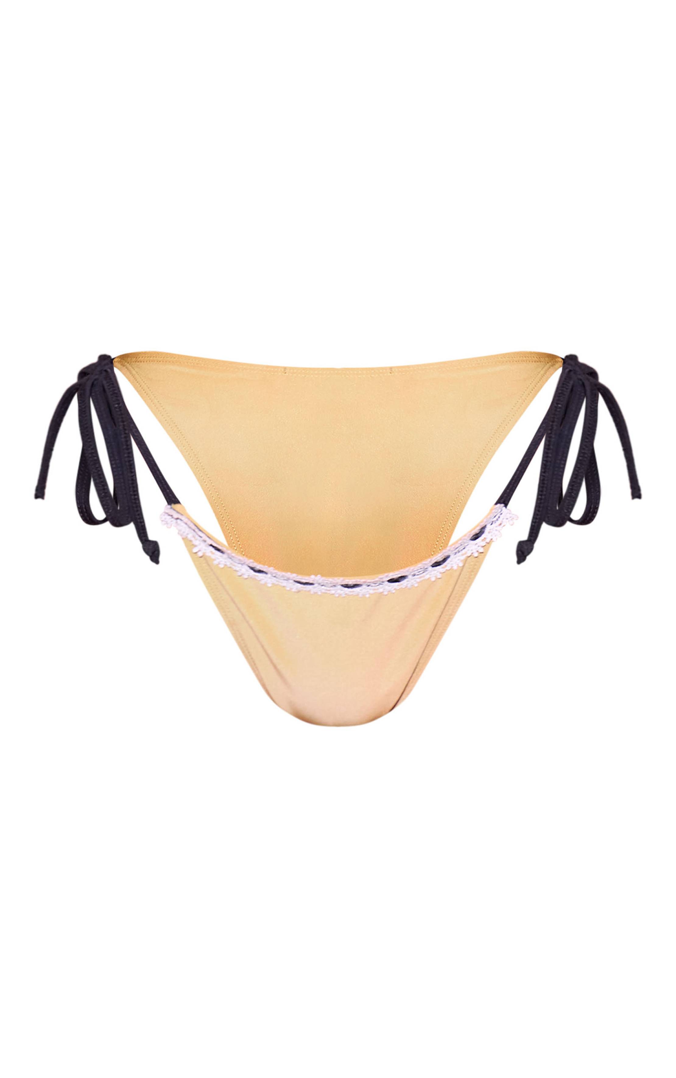 Kaki Bas De Bikini À Nouer Sur Les Côtés Avec Bordure En Dentelle Contrastée
