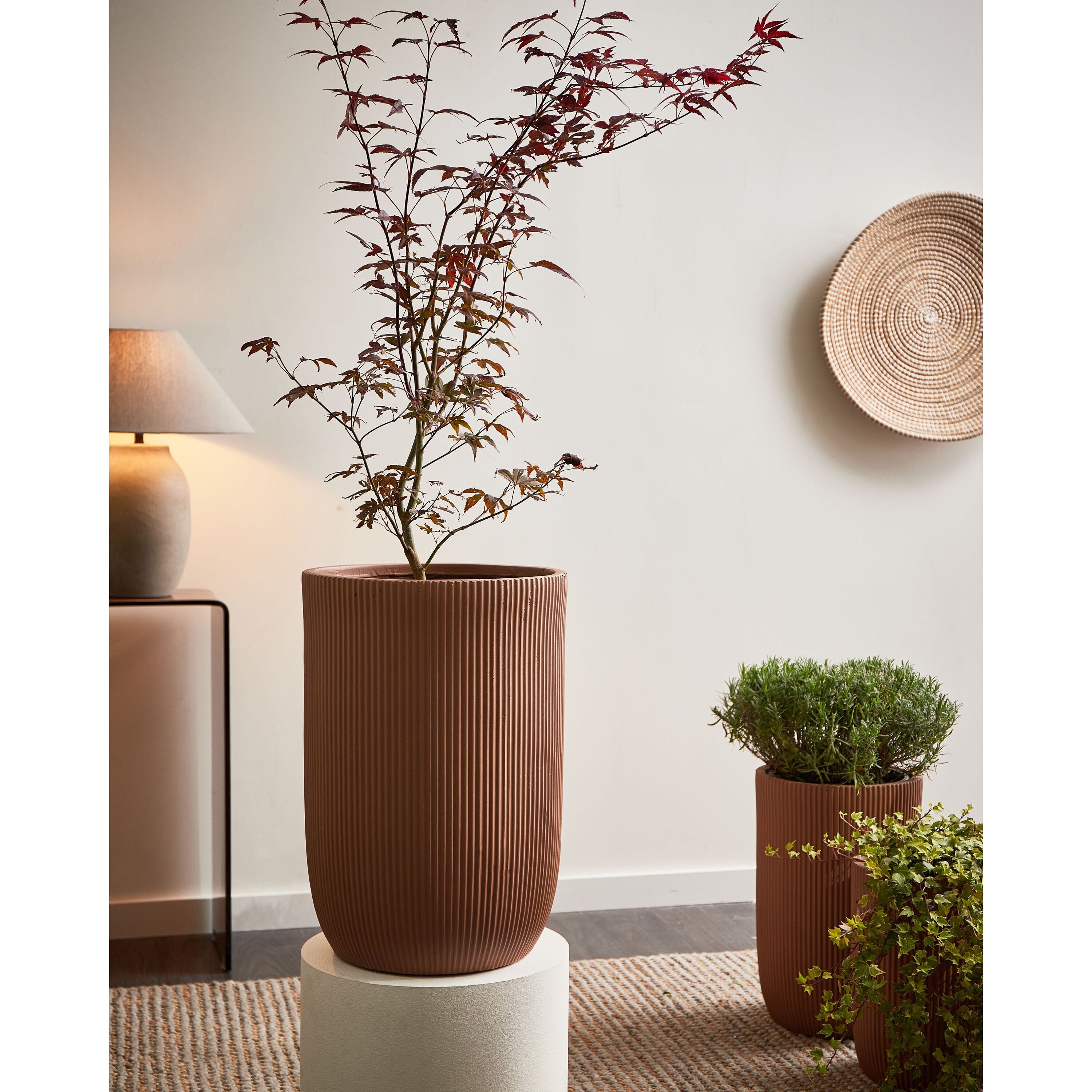 Beliani - EANTIO - Bloempot - 37 x 37 x 56 cm - Bruin - Kleivezels