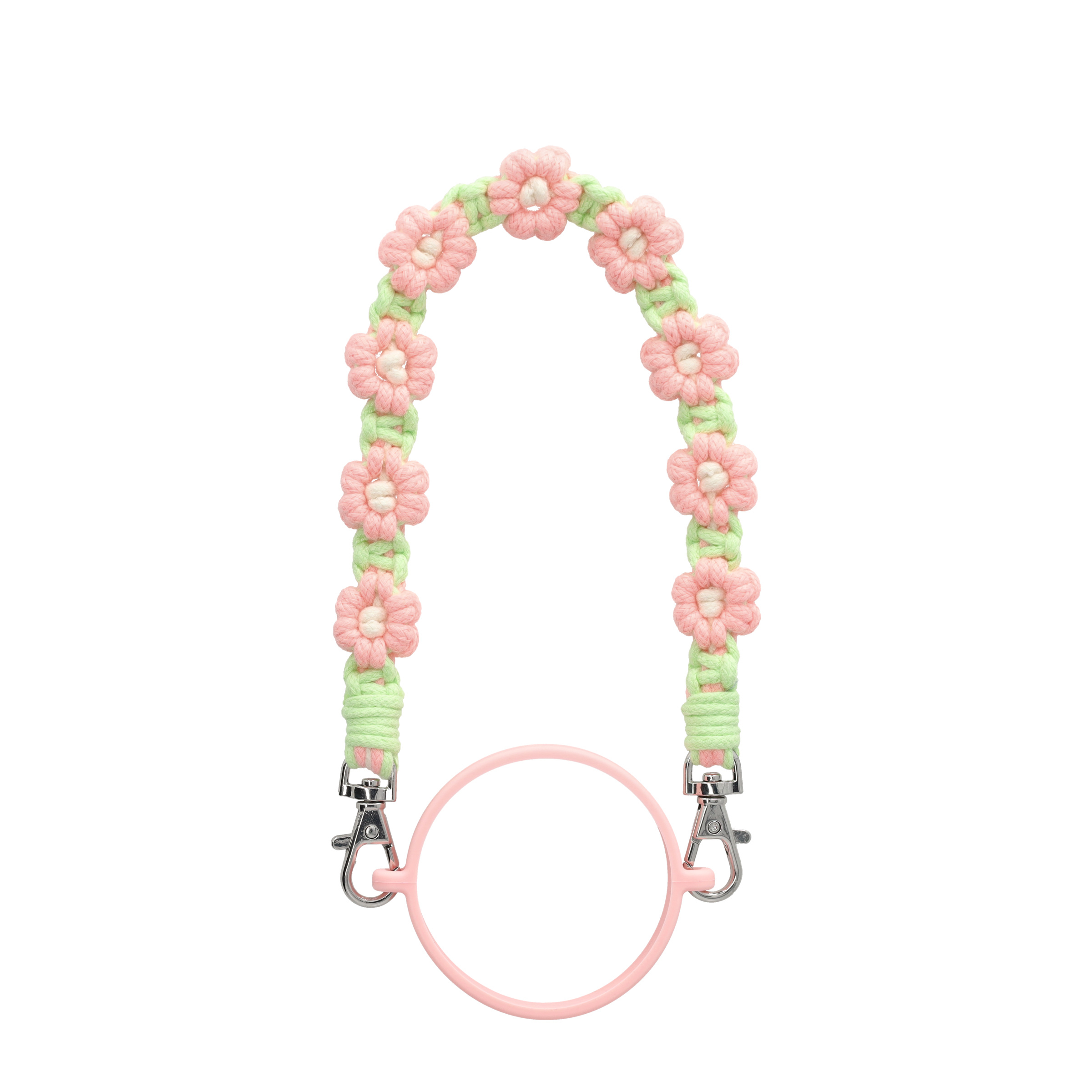 (Ø6x18cm) Stoff Flaschen Griff Blumen Halter Handschlaufe Accessoire für Stanley Cup Thermo Becher - Rosa / Grün