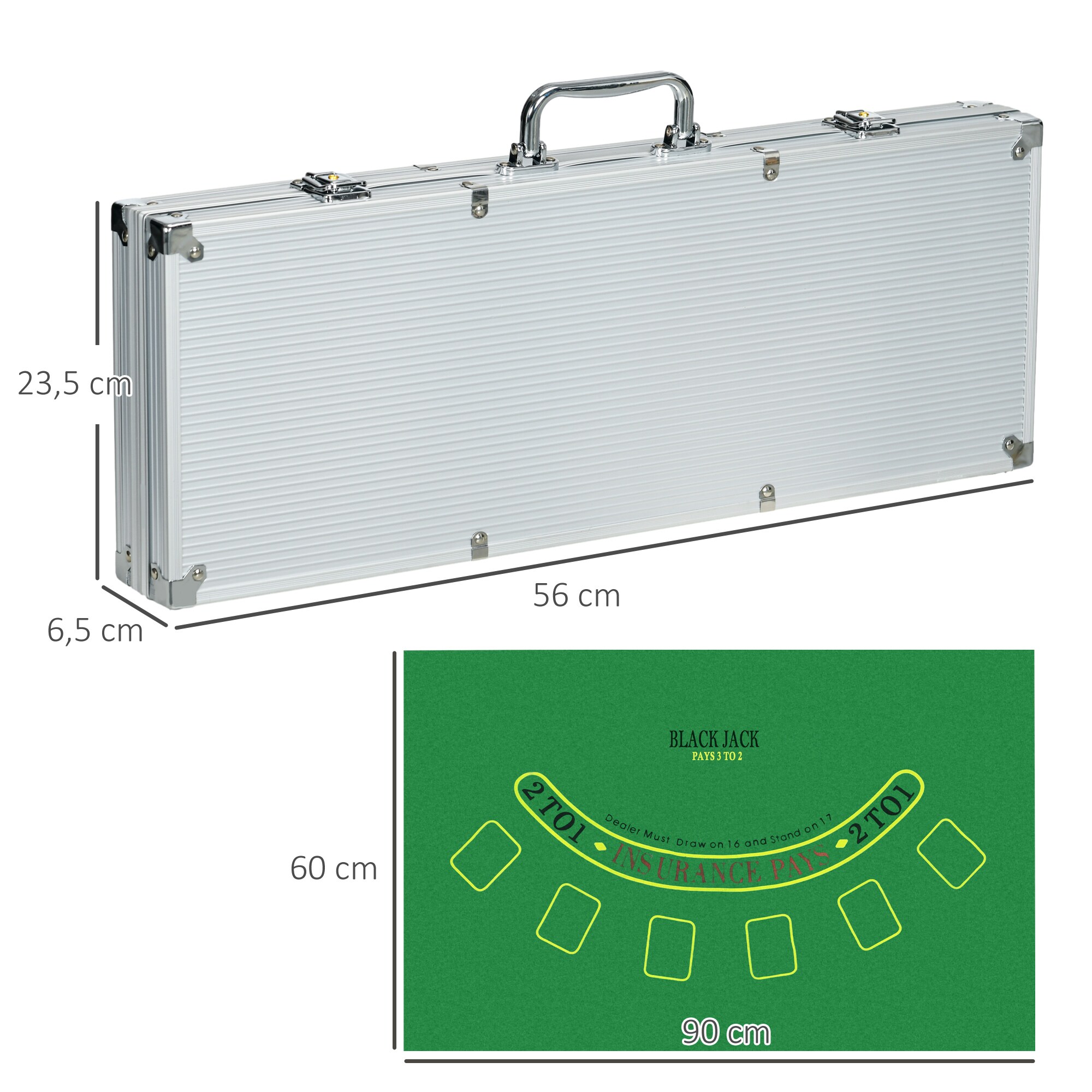 SPORTNOW Pokerkoffer mit 500 Chips silber 56L x 23,5B x 6,5H cm