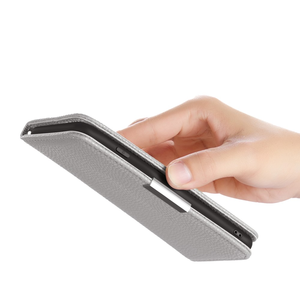 Samsung Galaxy S21 FE 5G Leder Tasche Flip Cover Litchi Look - Grau