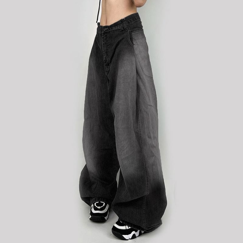 HERMITAKH - Mid Waist Washed Baggy Jeans