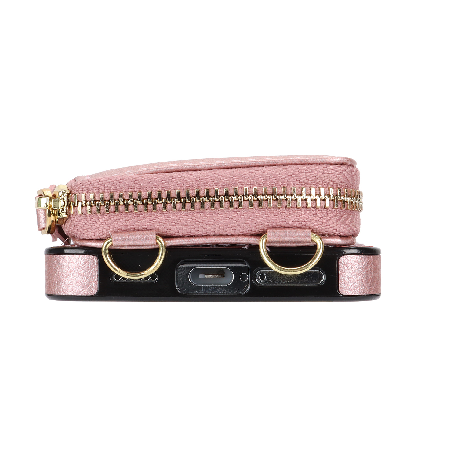 Samsung Galaxy S24 Necklace Leder Schutz Hülle mit Kartenfächer   Handykette (140cm) - Roségold