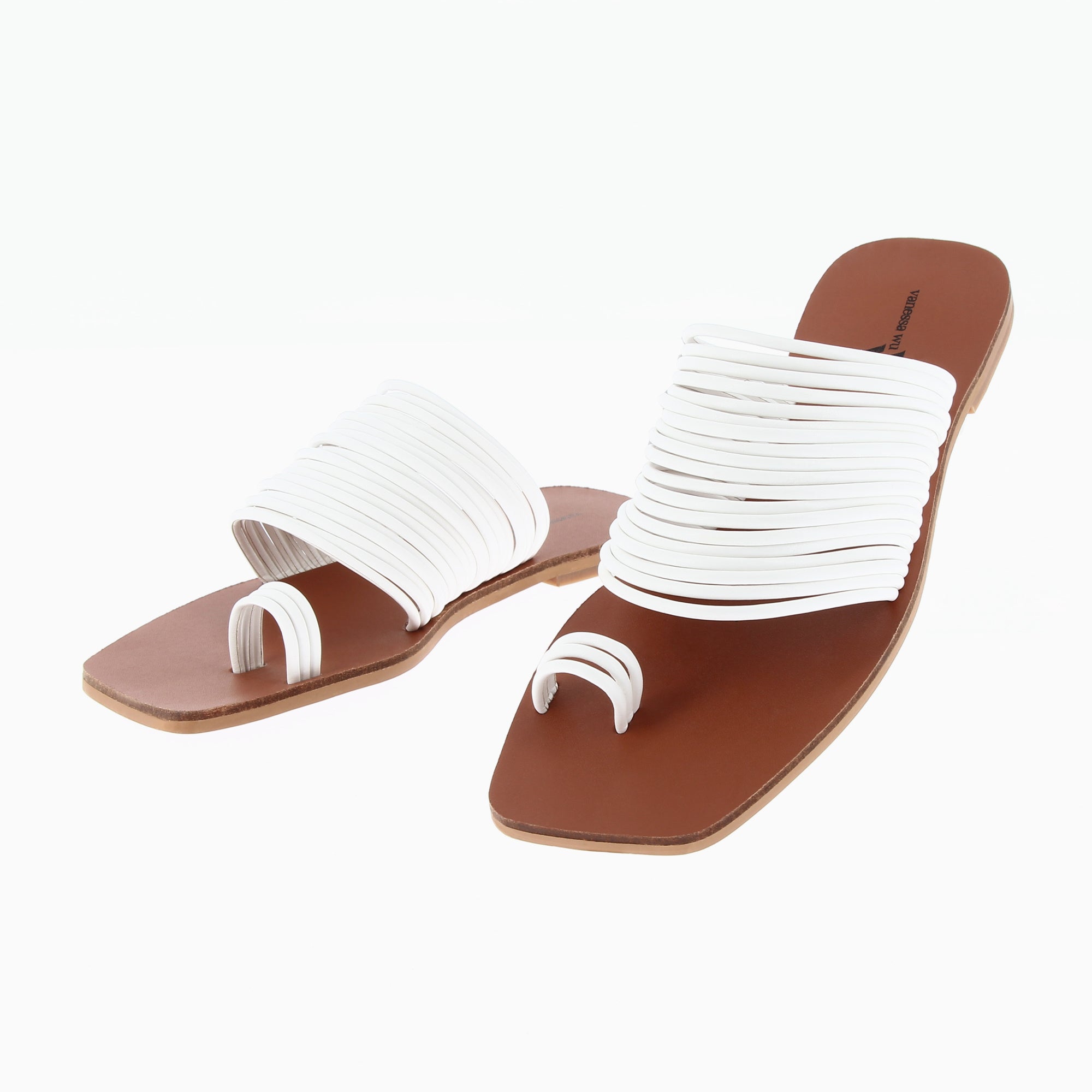 Sandales plates-Mules Thea blanches à multiples brides et passe-pouce