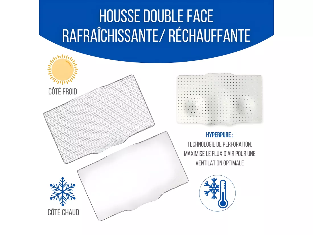 Oreiller Ergonomique Anti-Rides avec Taie d'Oreiller en Soie - Extra Grande - 65x42x10 - ERGO