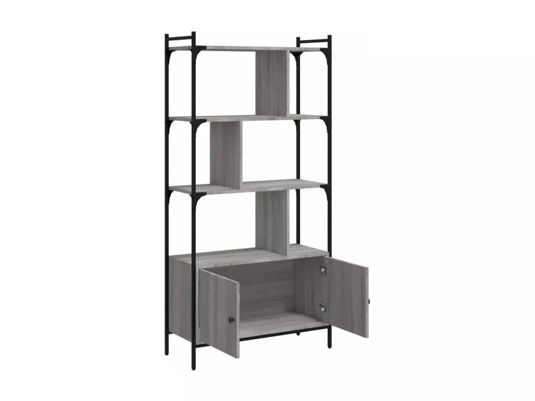 Bibliothèque avec portes sonoma gris 76,5x30x154,5 cm