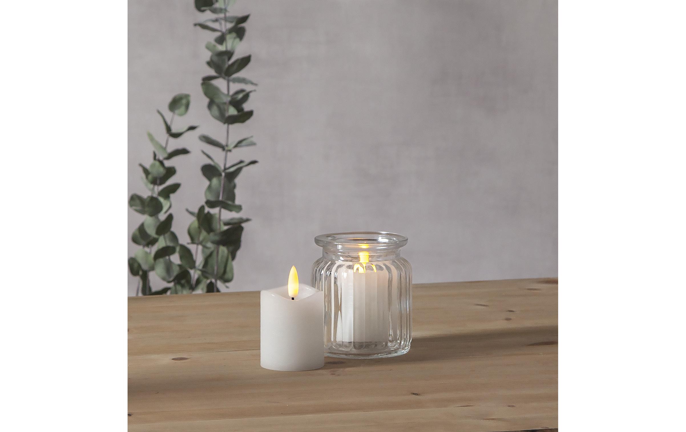 LED-Kerzen Set Pillar Ø 5 x 7.5 cm, Weiss, 2 StkKerze aus Echtwachs mit LED Leuchte, 2er Set