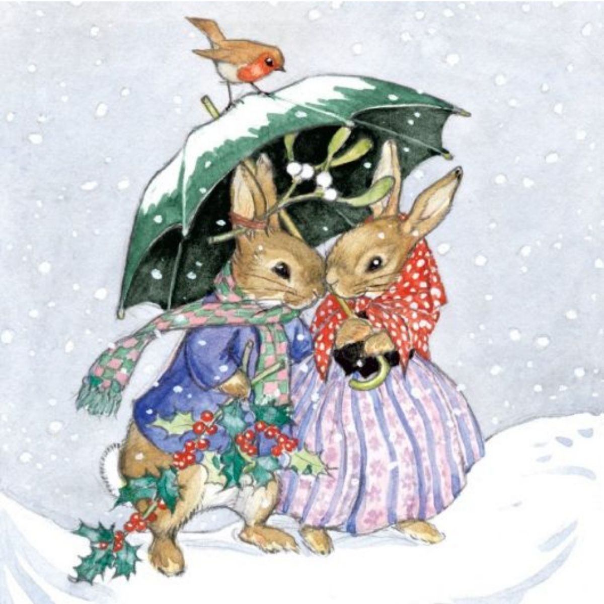 Rabbits Sheltering Under Umbrella Box X20 Cards