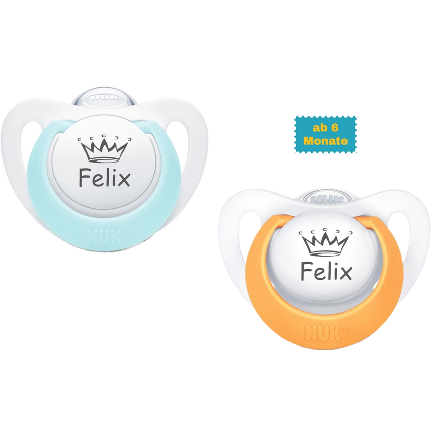 Schnullireich Schnuller mit Namen  Namensschnuller NUK Genius Krone – 2er Set (Junge) Weiß
