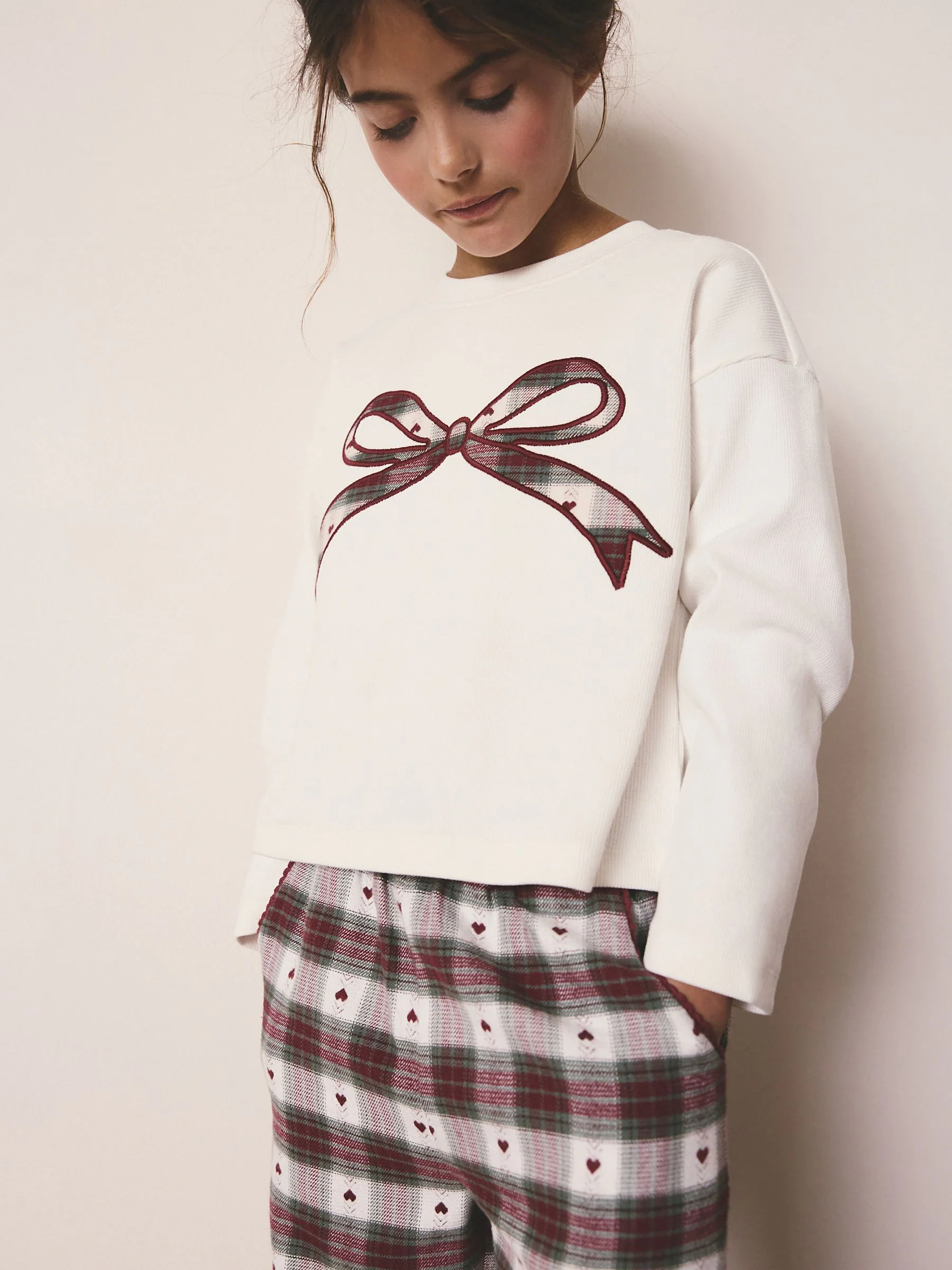 Rood/groene strikruit - Christmas Woven Bottom Pyjamas (2-16yrs)