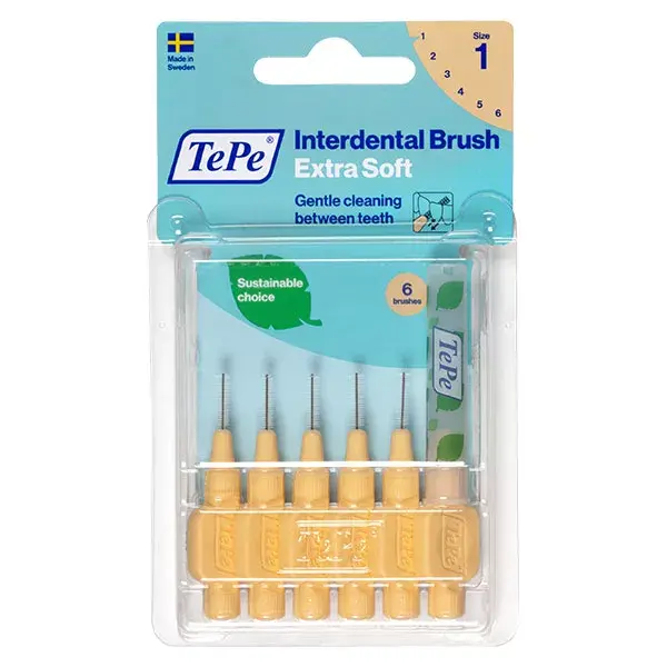 Escova interdental TePe Extra Macia e Ecológica, Laranja Pastel, ISO 1 / 0,45 mm, 6 unidades