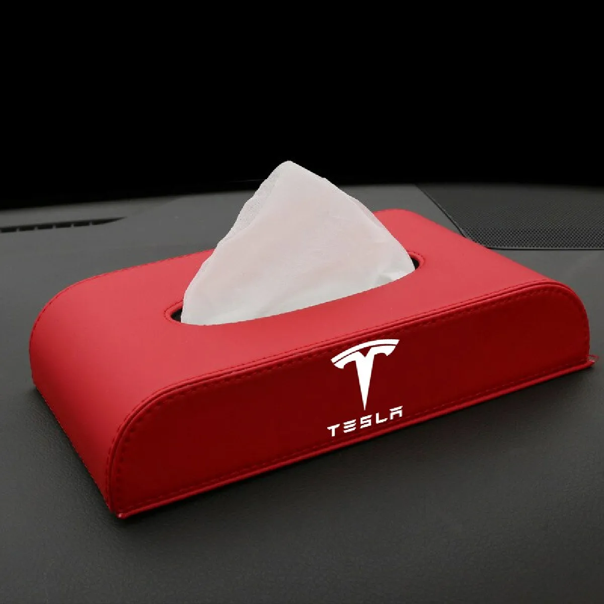 Universal Boîte de serviettes cuir pour Tesla - Rouge