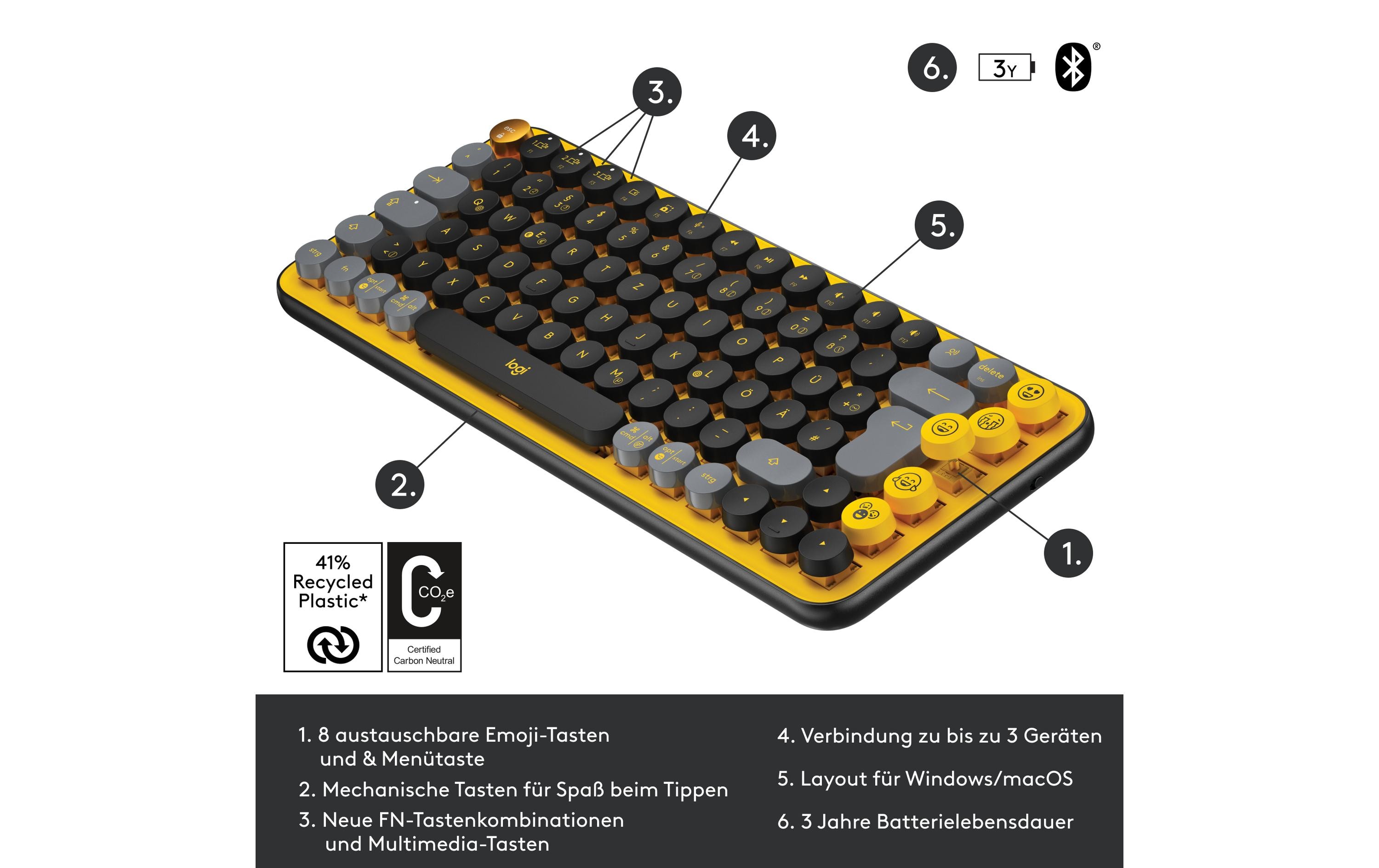 Tastatur POP Keys Blast Yellow<br>Kabellose mechanische Tastatur mit austauschbaren Emoji-Tasten