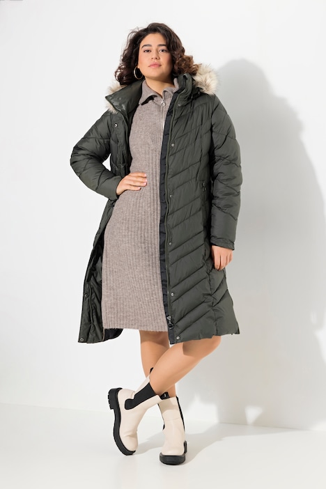 Puffer-Mantel, Kapuze abnehmbar, Stehkragen, Zipptaschen