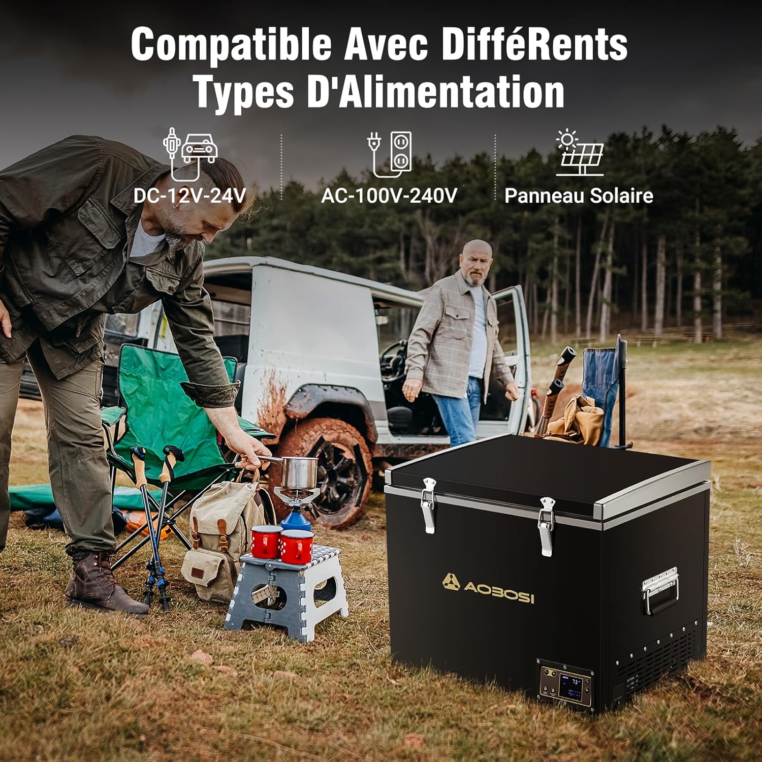 AAOBOSI 45L Glacière à Compresseur, Glaciere Électrique -20℃ à 20℃, Frigo Camion APP&Bouton Contrôle, 12/24V DC et 100-240V AC Glaciere Camping Pour Voiture, Camion, Bateau et Prise De Courant