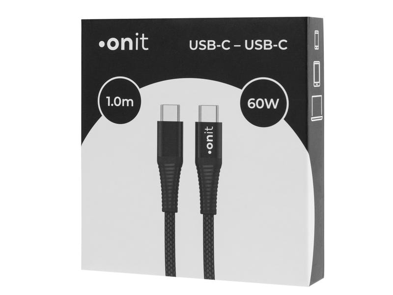 onit USB 3.0-Kabel USB C - USB C 1 m, Schwarz Verbindungskabel mit geflochtener Nylonummantelung