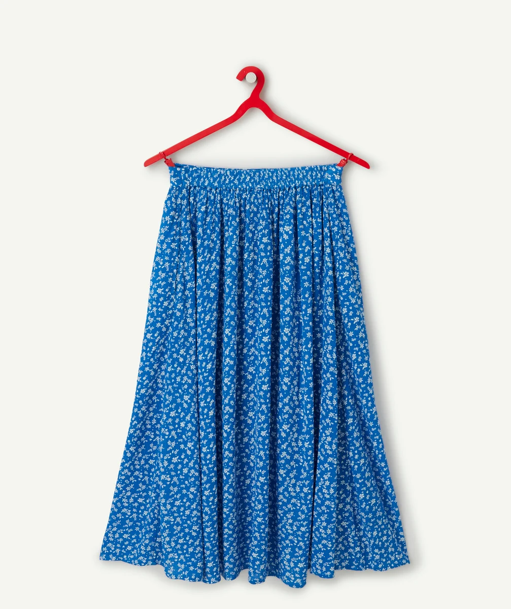 jupe longue fille en viscose responsable bleue et imprimée fleurie