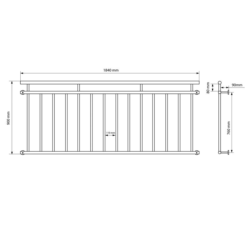 ECD Duitsland Franse balkonleuning 184 x 90 cm - met 14 vulstaven - Zwart - mat en ruw - van gepoedercoat staal - Balkonleuning, balkonhek, raamhek