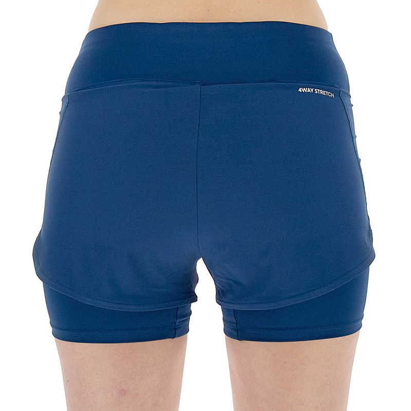 Short de tennis femme Lotto D1 Tech bleu avec shorty intégré