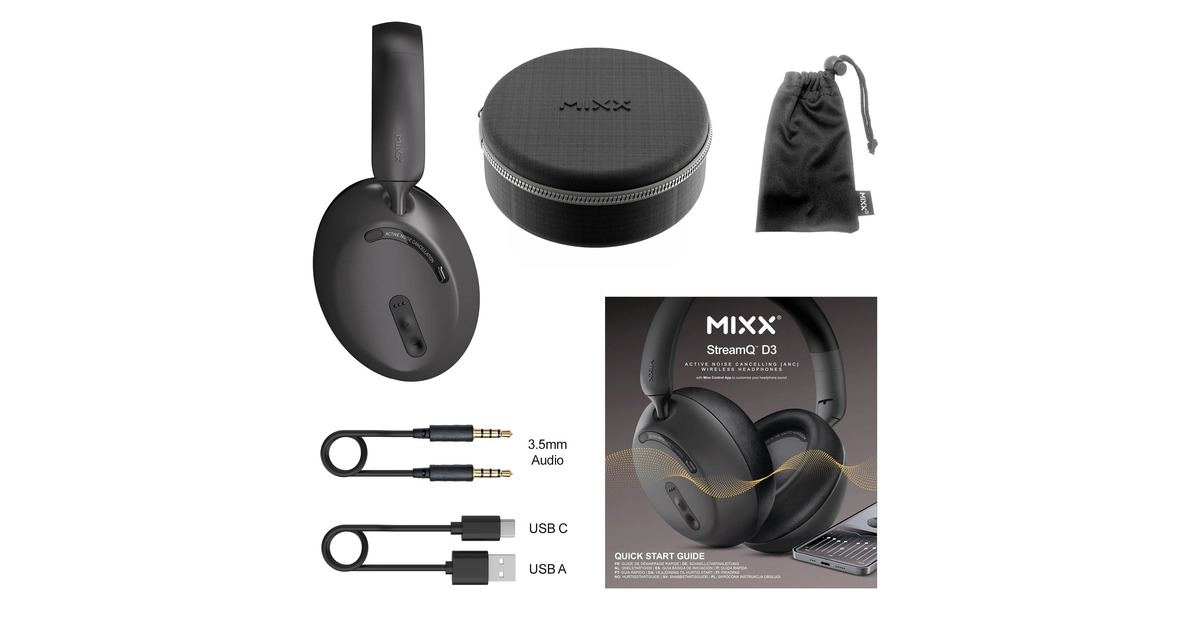 MIXXStreamQ D3 ANC Noise Cancelling Headphones over-ear headset  (Zwart, Bluetooth)