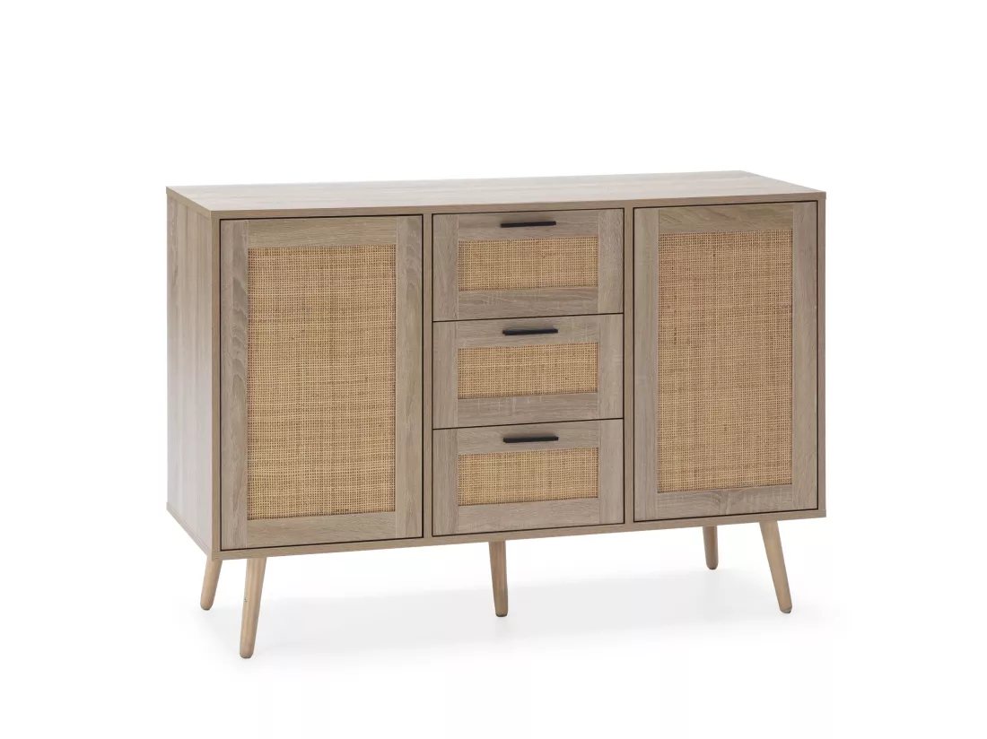 Buffet Dalia 3 tiroirs et 2 portes couleur chêne, 120 cm longueur