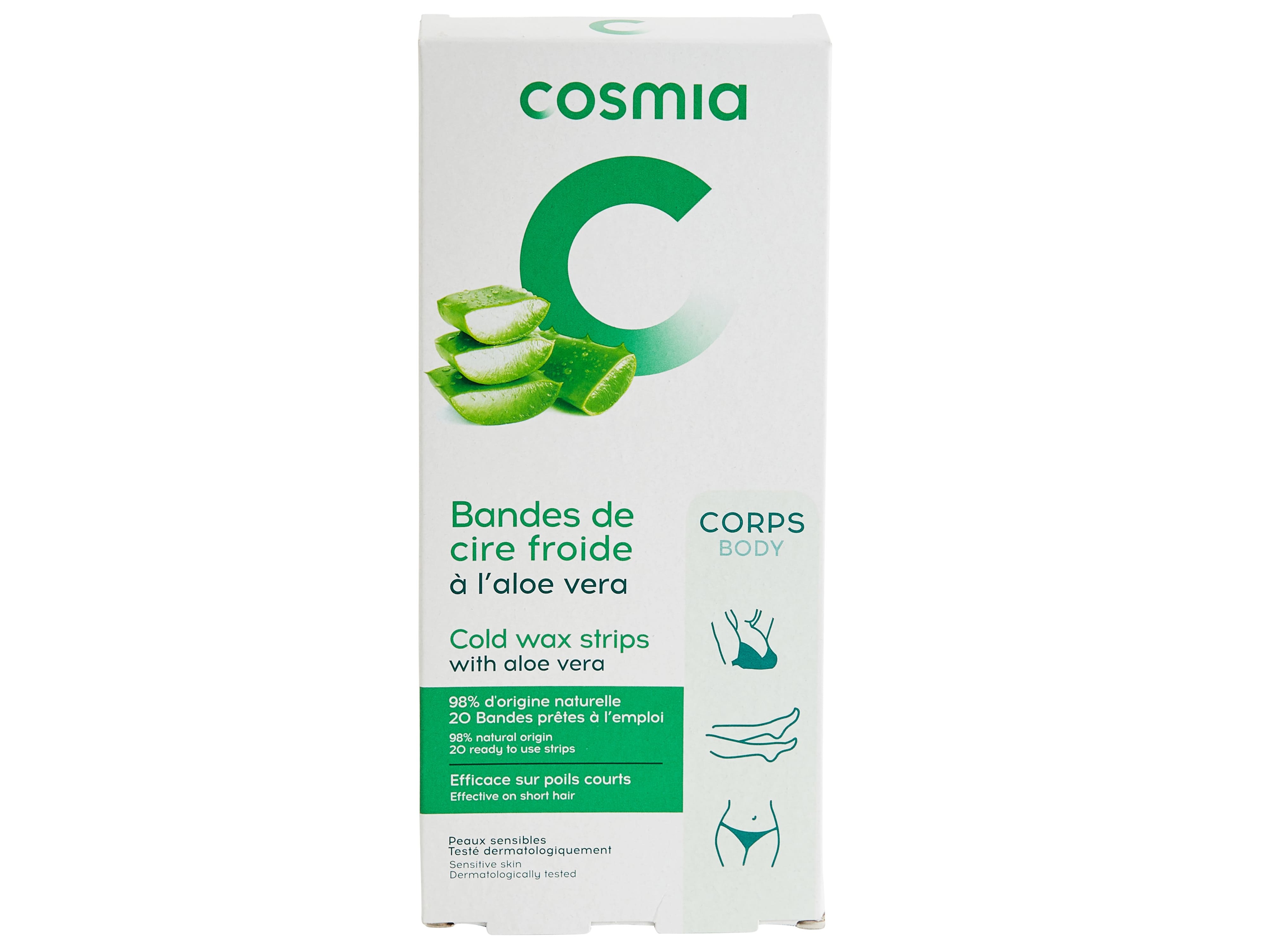 BANDAS COSMIA CERA FRIA CORPO PELE SENSÍVEL COM ALOÉ VERA 20UN