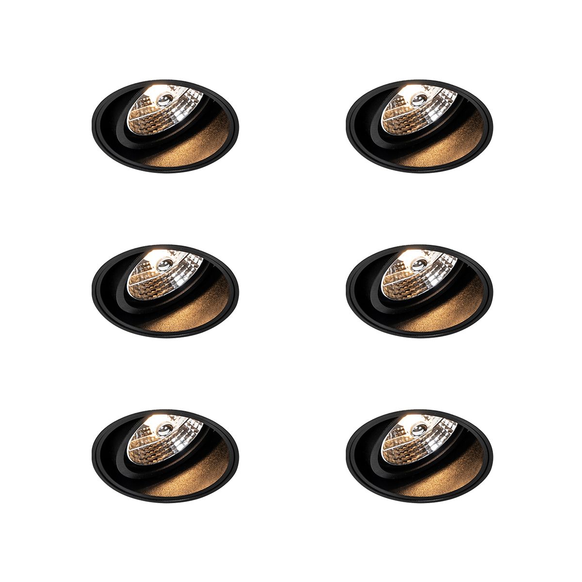Set van 6 Moderne inbouwspot zwart trimless - Impact 70