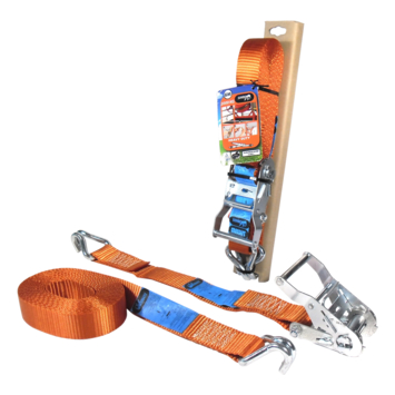 Jumbo spanband oranje 6m 38mm met ratel en J haken