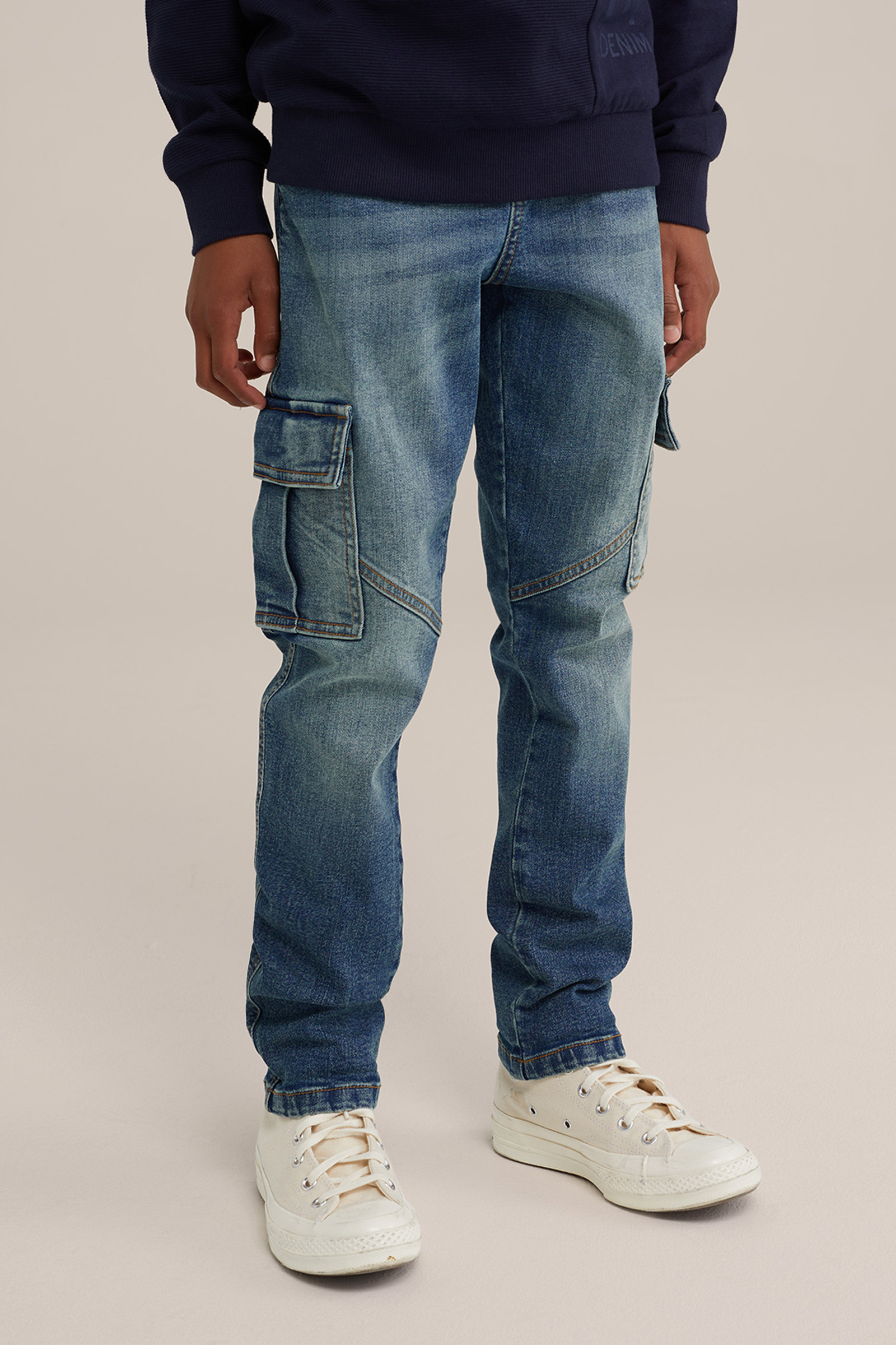 Jongens regular fit jeans met cargozakken Blue Ridge Donkerblauw