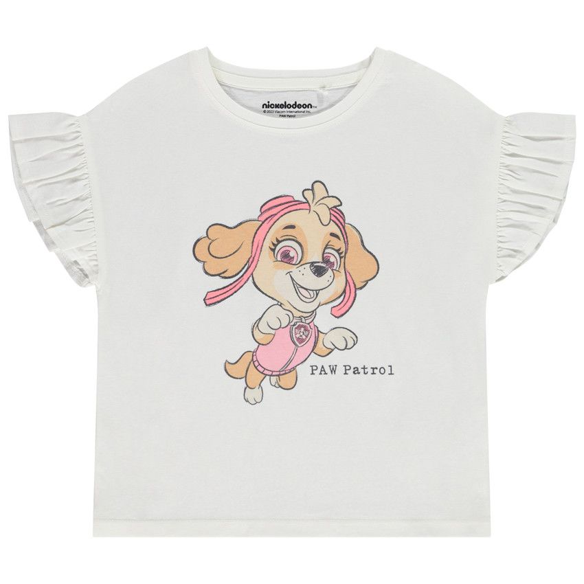 T-shirt manches courte volantée print Skye Pat Patrouille pour fille - Ecru