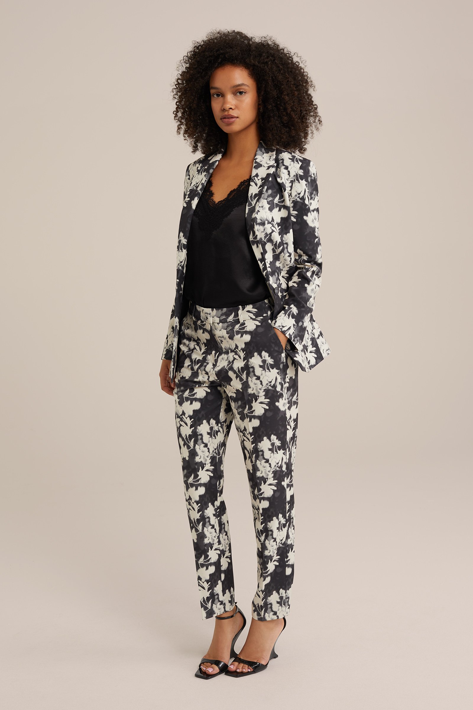 slim fit pantalon met dessin WE Fashion Zwart