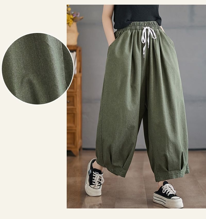 Lewwe - Effen broek met wijde pijpen en trekkoord in de taille