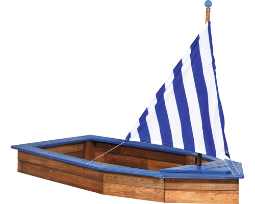 Dobar scheepsvormige zandbak, 180 x 96 x 125 cm, hout, blauw, zeshoekig, randbescherming, weerbestendig