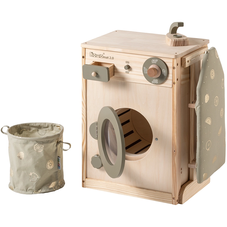 howa® Kinderwaschmaschine aus Holz mit Wäscheleine, Bügelbrett, Wäschekorb und Bügeleisen