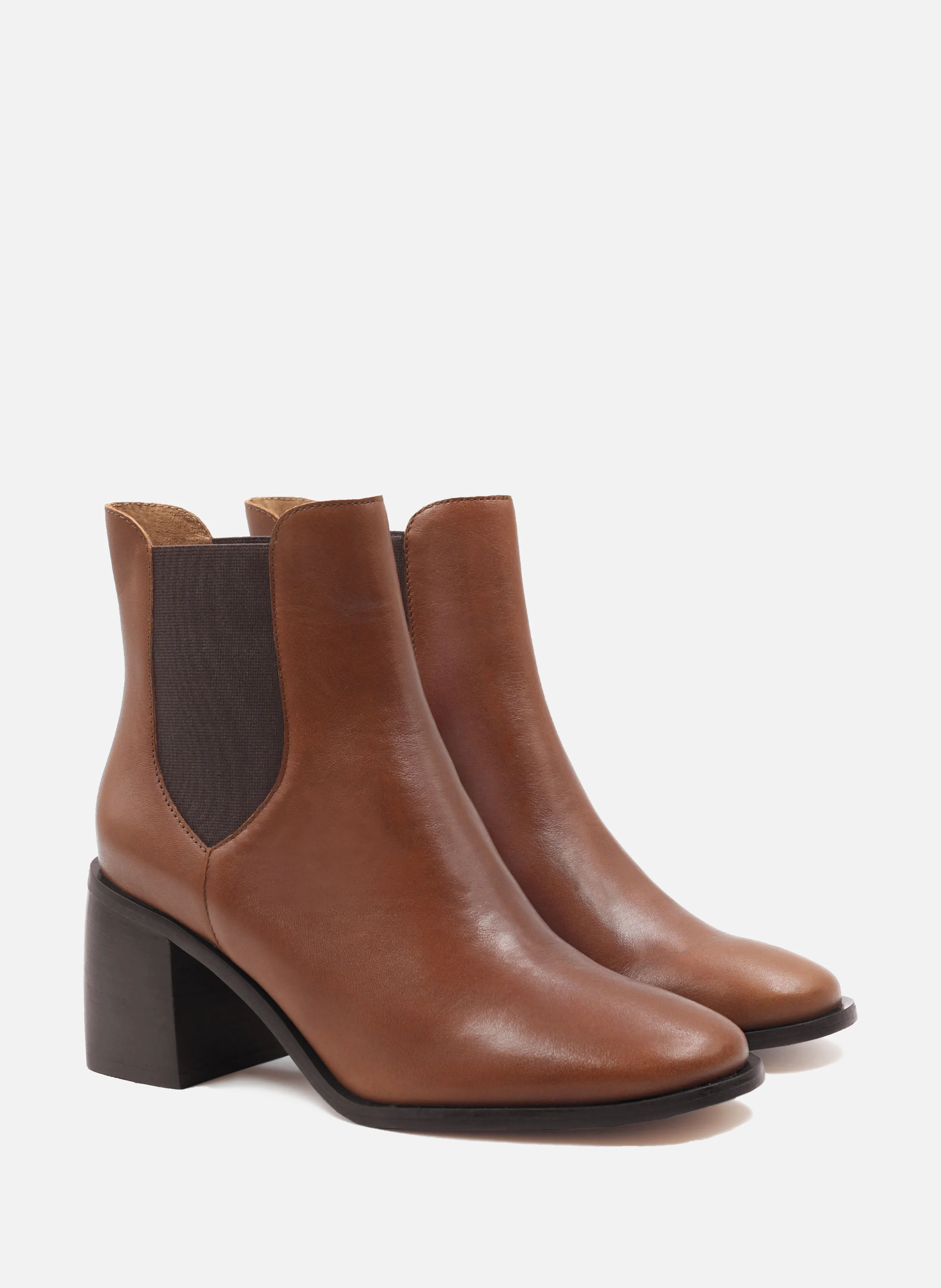 Bottines chelsea talon cuir lisse | Marron