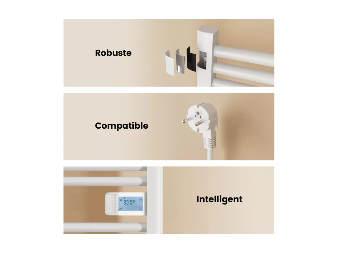 EMKE Sèche-Serviettes Électrique 1200 x 400 mm, Porte-serviettes de salle de bain électrique avec interrupteur tactile et minuterie, Blanc, 450W