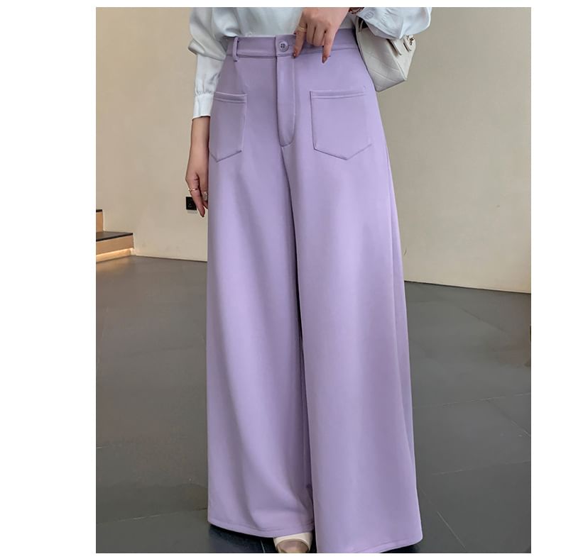 Tripoly - Plus Size High Rise Plain Wide Leg Broek