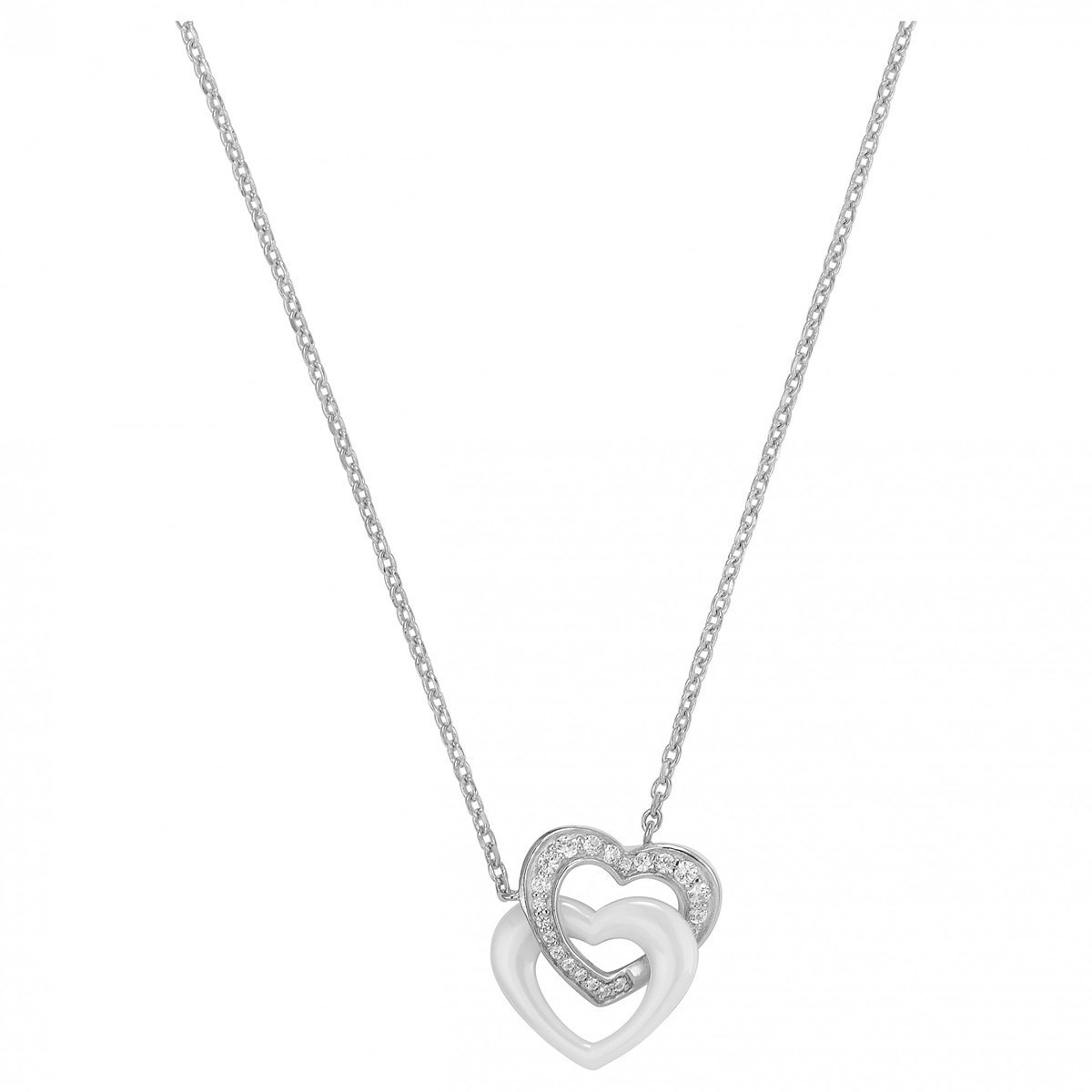 Collier mono-motif en Argent 925 millièmes et céramique - blanc brillant