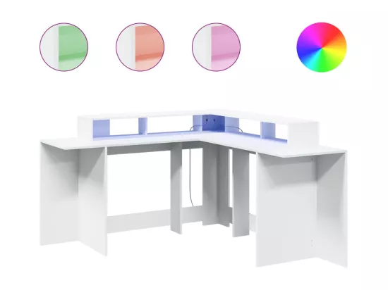 Bureau avec lumières LED blanc 152x152x91 cm bois d'ingénierie