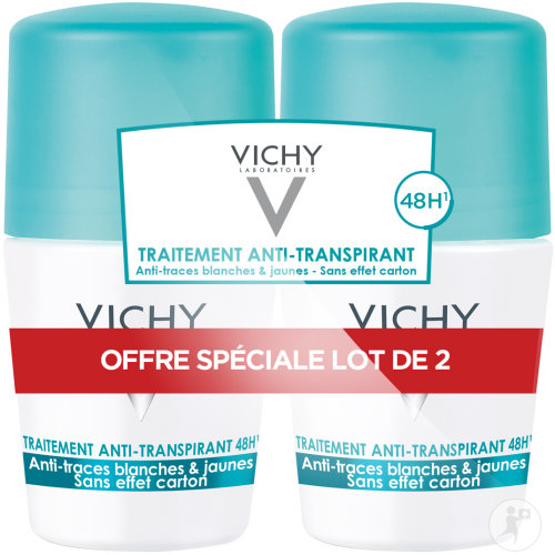 Vichy Traitement Anti-Transpirant 48h Anti-Traces Blanches-Jaunes Sans Effet Carton Duopack 2x50ml