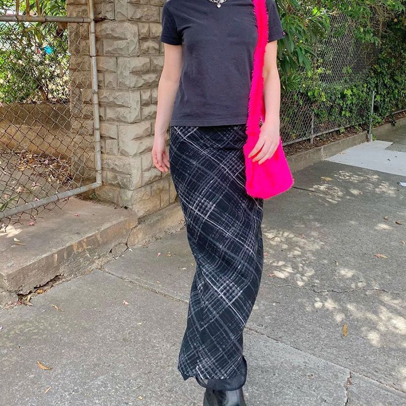 BrickBlack - Geruite mesh maxi-kokerrok