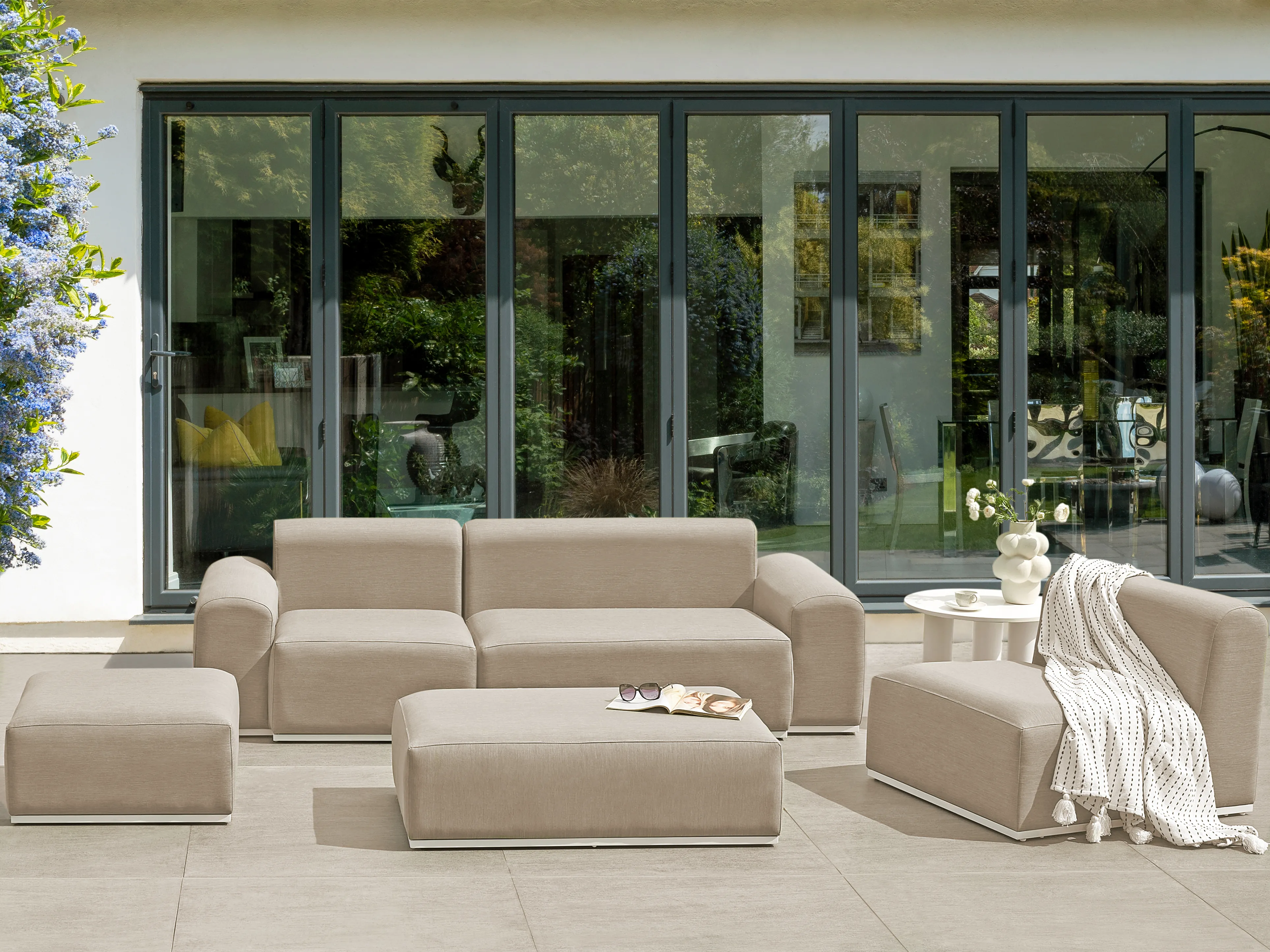 Tuin loungebank met ottomaan 7-zits BATTIFOLLO modulair Beige