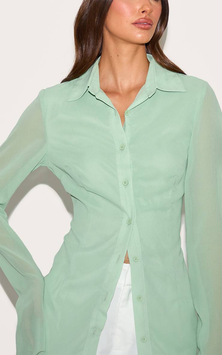 Pale Lime Chemise En Mousseline Ajustée Imprimée