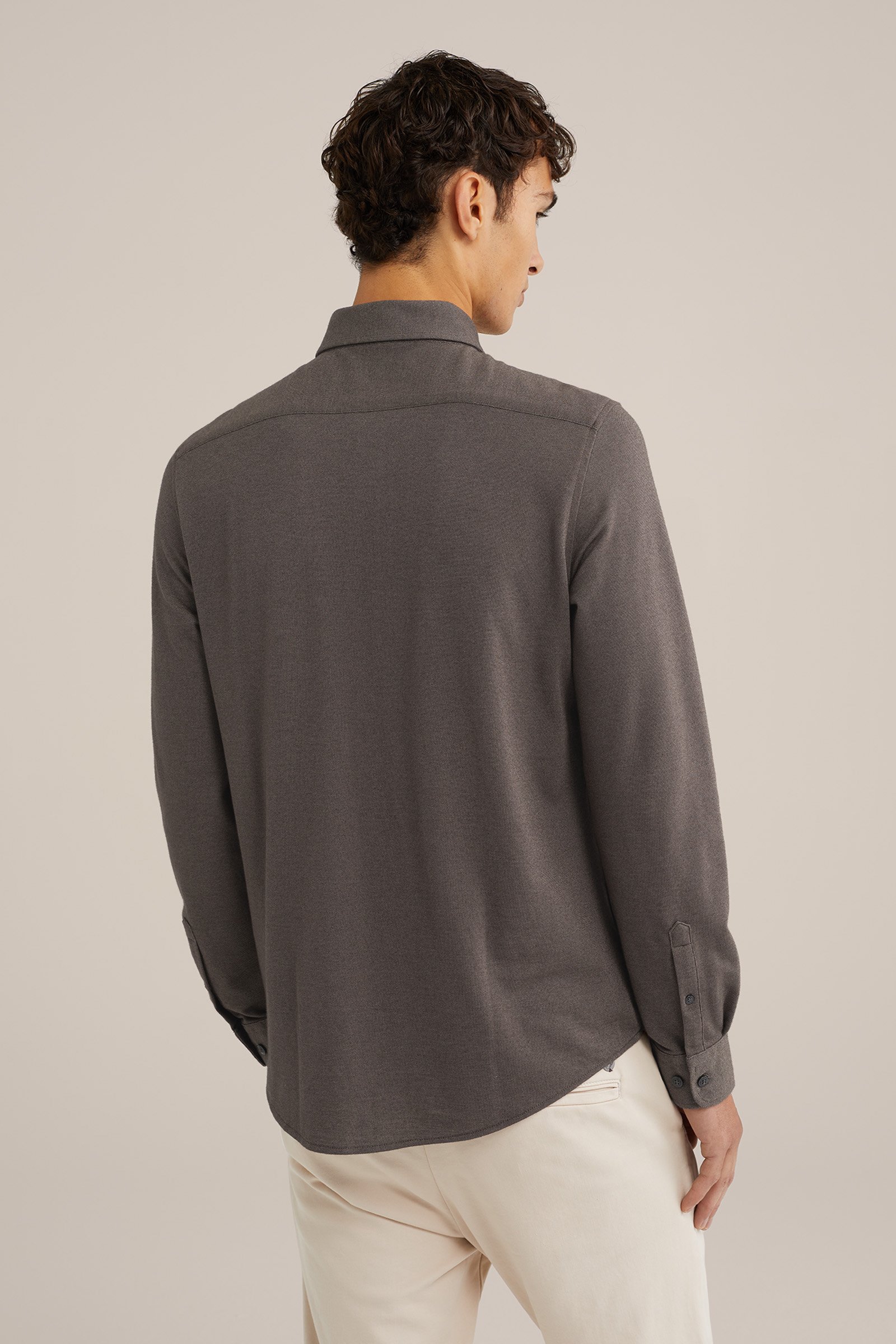 piquéjersey overhemd met stretch Fundamentals Kaneelbruin