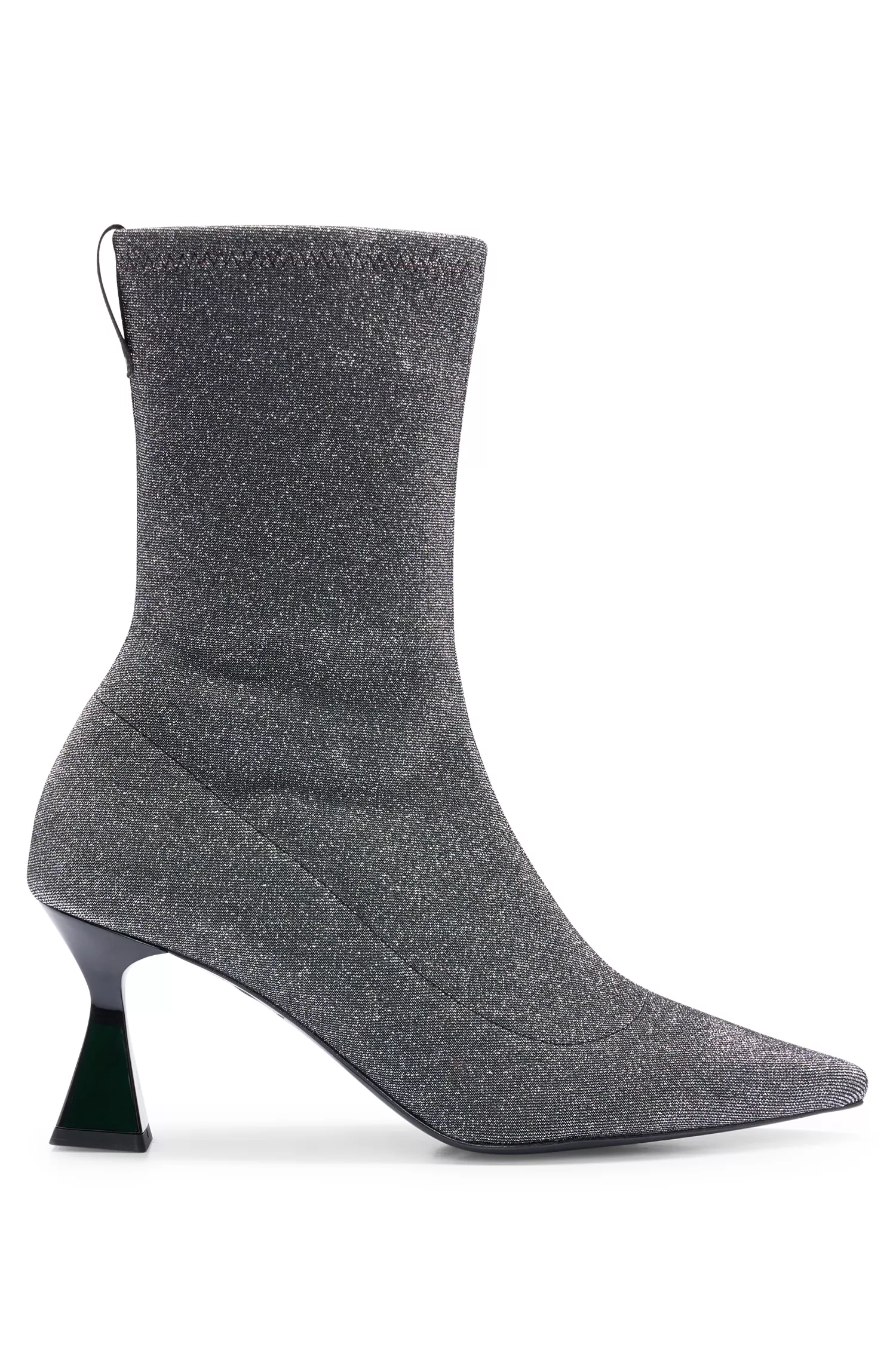 Botas de cano curto HUGO vermelhas com zíper, em tecido brilhante e salto diferenciado.